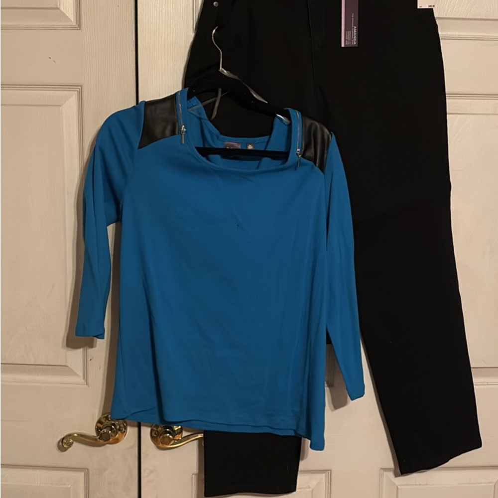 Blue Top with Black Accents